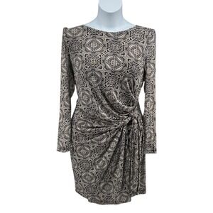 Tommy Hilfiger NWT Draped Ruched Midi Dress Stretch Black Cream Size 16